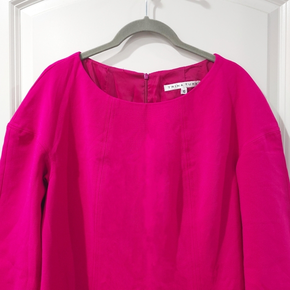 Trina Turk Kalene Vibrant Pink Shift Mini Dress, Side Pockets, Zipper Back, 10 - Picture 9 of 14